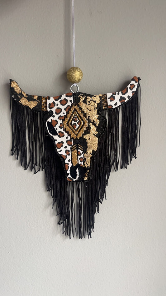 Gold and Cheetah Bull Skull